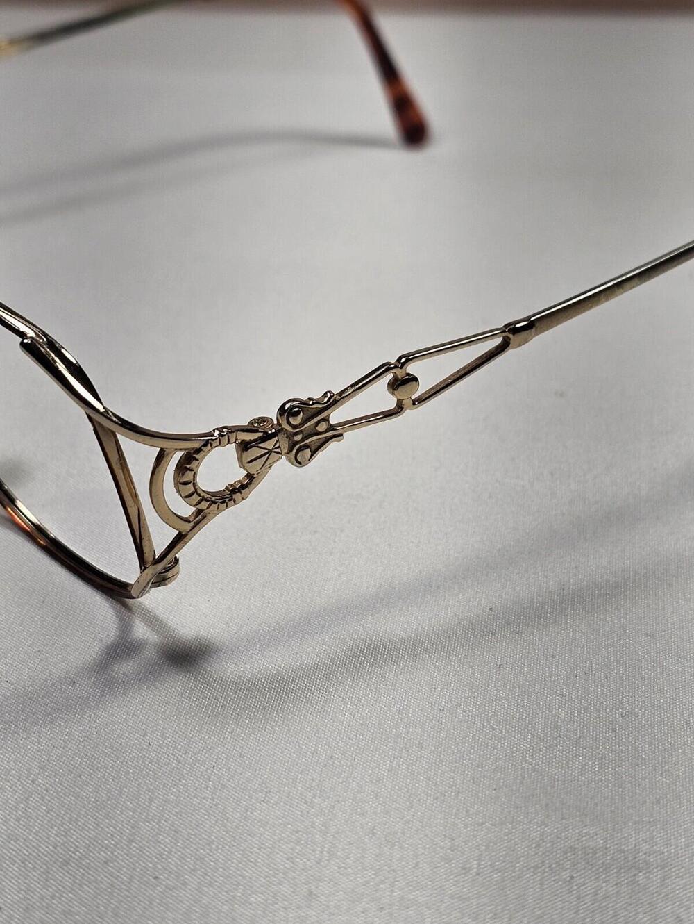 Vintage Eyeglasses Frames Gold With Intricate Design Brown Tourtise Shell - Picture 4 of 11